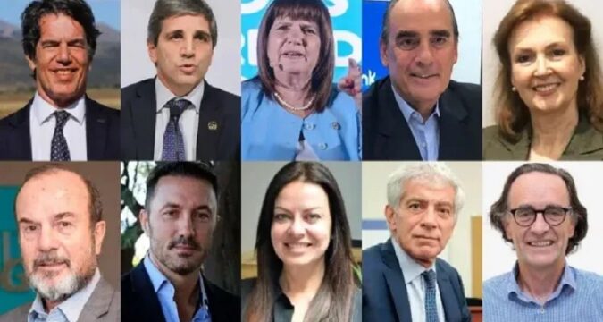 Arriba: NIcolás Posee, Luis Caputo, Patricia Bullrich, Guillermo Francos, Diana Mondino. Abajo: Guillermo Ferraro, Luis Petri, Sandra Petovello, Mariano Cúneo Libarona y Osvaldo Giordano. Arriba: NIcolás Posee, Luis Caputo, Patricia Bullrich, Guillermo Francos, Diana Mondino. Abajo: Guillermo Ferraro, Luis Petri, Sandra Petovello, Mariano Cúneo Libarona y Osvaldo Giordano.